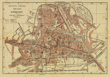 214057 Plattegrond van de stad Utrecht, met weergave van het stratenplan met namen (ged.), bebouwing, wegen, ...